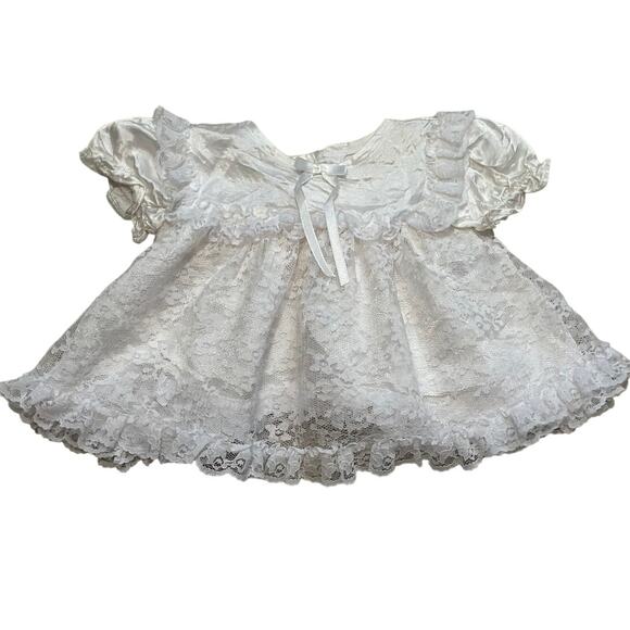 Vintage Jo Lene Baby Girls 0-6M NB Newborn White Lace Bow Puff Sleeve Dress - Picture 1 of 7
